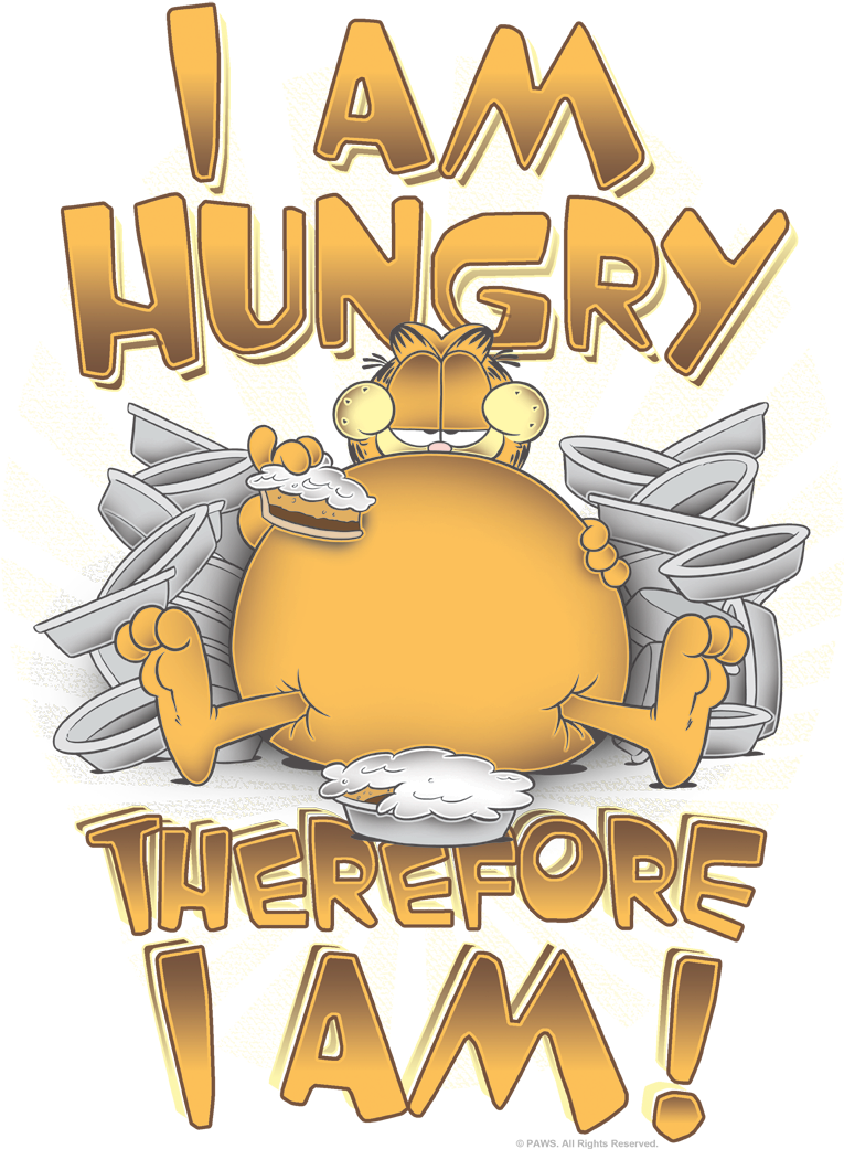 Garfield Therefore I Am Men's Long Sleeve T-shirt - Cartoon (792x1109), Png Download