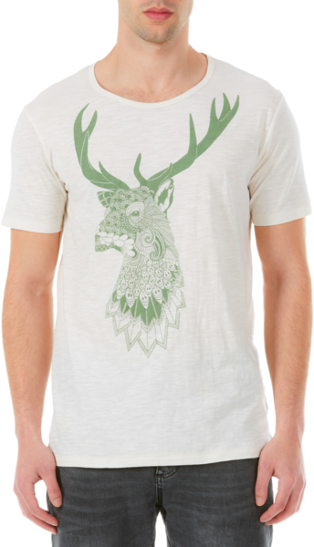 Men's Vintage White Stag Head T Shirt - Polo Shirt (344x600), Png Download