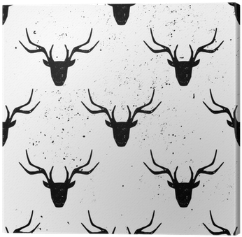 Deer Head Silhouette Seamless Pattern Canvas Print - Reindeer With Ornaments - Tote Bags (400x400), Png Download