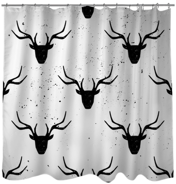 Deer Head Silhouette Seamless Pattern Shower Curtain - Reindeer With Ornaments - Tote Bags (400x400), Png Download