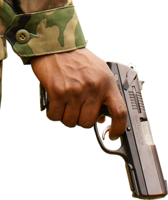 Hand Holding Shotgun Png Clip Art Black And White - Hand On Gun Png (337x400), Png Download