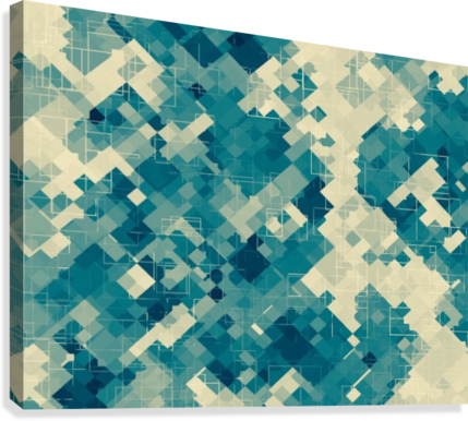 Blue Geometric Square Pixel Pattern Abstract Background - Canvas Print (429x386), Png Download
