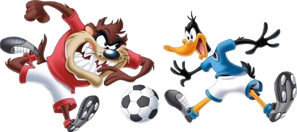 Ayso - Looney Tunes Playing Soccer (589x262), Png Download