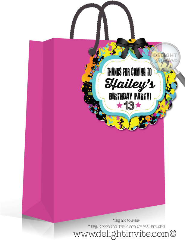 Neon Glow Birthday Favor Tag - 40th Birthday Black Thank You Tag (613x822), Png Download