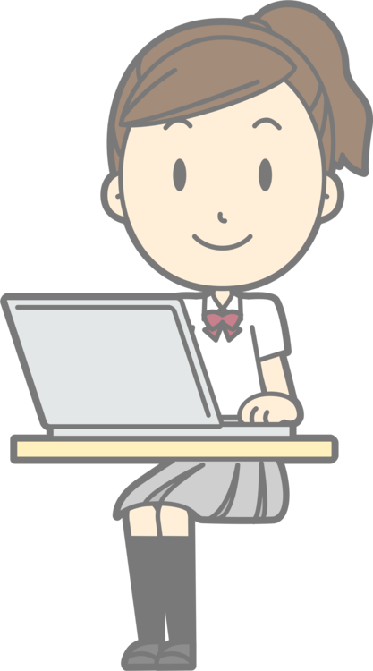 Laptop Child Cartoon Computer Public Domain - Computer Clipart Female Typing On Computer (417x750), Png Download