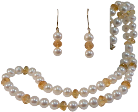 White Pearl & Citrine Necklace - Necklace (800x600), Png Download