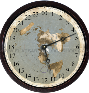 12″ Flat Earth Map 24 Hour Wall Clock - Flat Earth And Clocks (375x400), Png Download