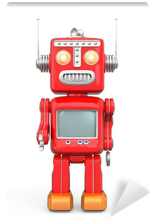 Cute Red Vintage Robot Isolated On White Background - Painting (400x400), Png Download