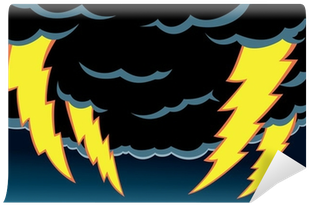 Cartoon Of Thunder Clouds With Scary Lightning - Thunder And Lightning Cartoon (400x400), Png Download