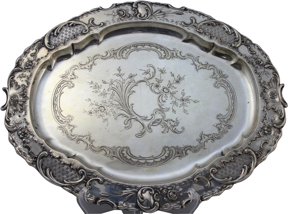 Silver Serving Tray - Platter (989x989), Png Download