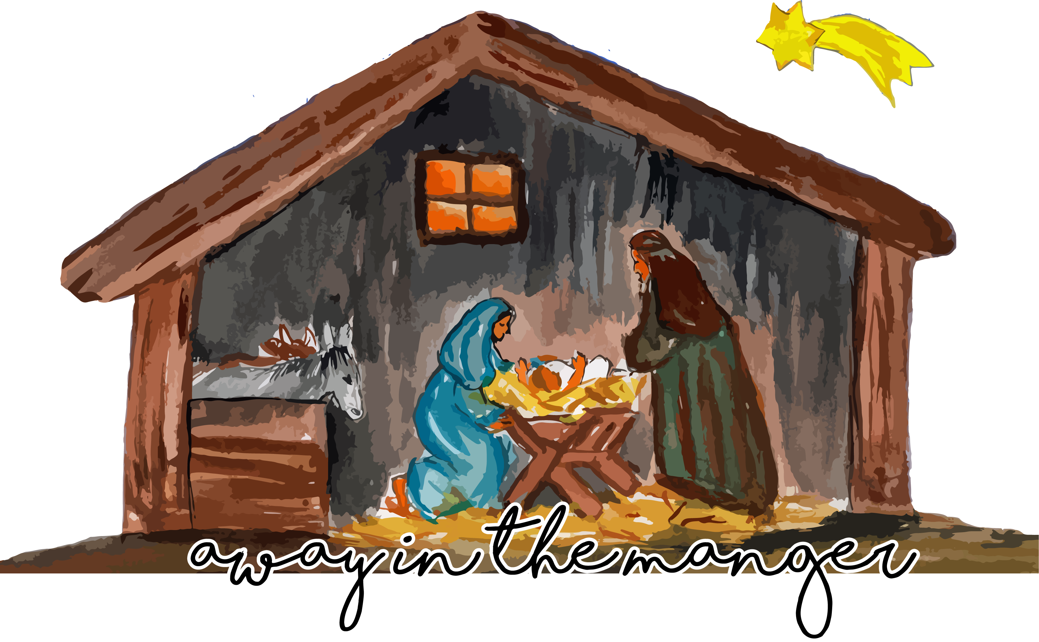 Christmas Printed Transfers 2017 Sew Down South Image - Barn Crib Jesus (3451x2133), Png Download