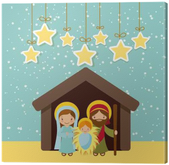 Holy Family Manger Scene And Decorative Stars Hanging - Pesebre De Navidad En Puerta (400x400), Png Download