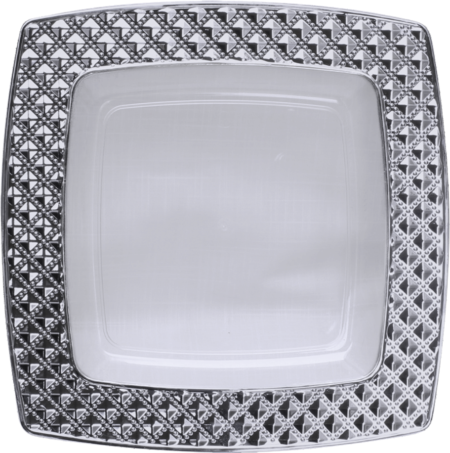 Elegant Square Disposable Plate 20cm Silver-clear 10pcs - Buynsave Clear With Silver Heavyweight Plastic Elegant (1076x1113), Png Download