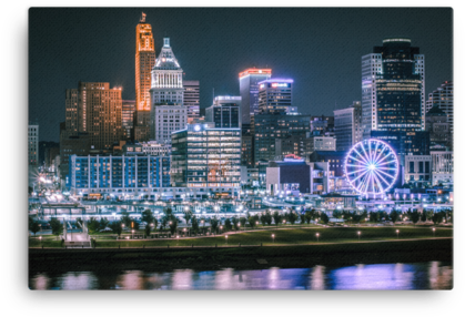 "night City Skywheel" - Cincinnati Skyline With Ferris Wheel (480x480), Png Download