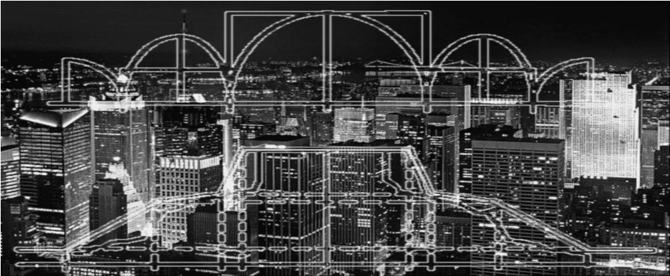 80211 City Night Grayscale - Skyscrapers At Night (940x687), Png Download