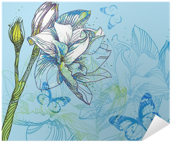 Blue Background With Hand-drawn Flowers Poster • Pixers® - Белые Цветы На Голубом Фоне (400x400), Png Download