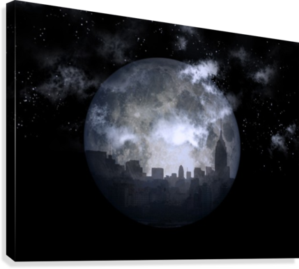 Full Moon Night City Canvas Print - Full Moon (429x386), Png Download