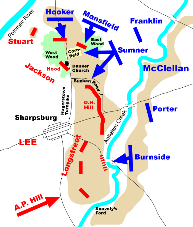 Antietam Battle Map - Battle Of Antietam Simple Map (629x741), Png Download