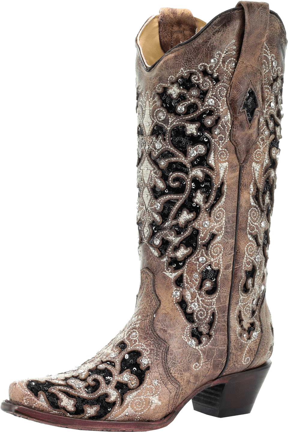 Corral Women's Black Sequins Inlay & Floral Embroidery - Embroidery (991x1500), Png Download