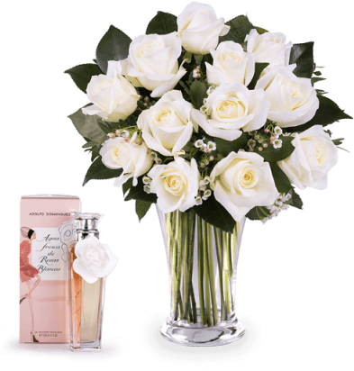 12 Rosas Blancas Y Perfume - Ramos Dia De La Madre (480x480), Png Download