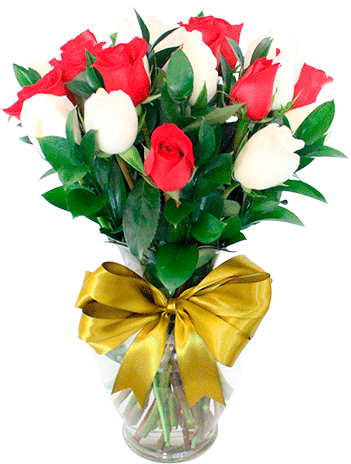 Florero Con 24 Rosas Rojas Y Blancas - Mexico City (900x600), Png Download