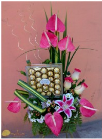 Floral Luz - Arreglo De Flores Con Chocolate (600x450), Png Download