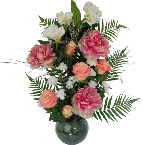 Arreglo Con Base De Vidrio Rosas Y Peonias - Bouquet De 5 Roses Rouges (700x700), Png Download