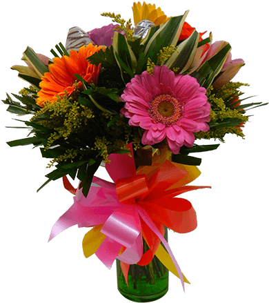 Arreglo Floral Con Gerberas Y Fresas Con Chocolate - Arreglo Floral Gerberas Png (400x474), Png Download