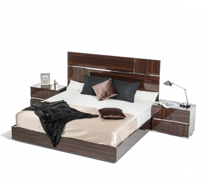 Matching Chrome Accents Highlight The Headboard For - California King Platform Bed (700x617), Png Download