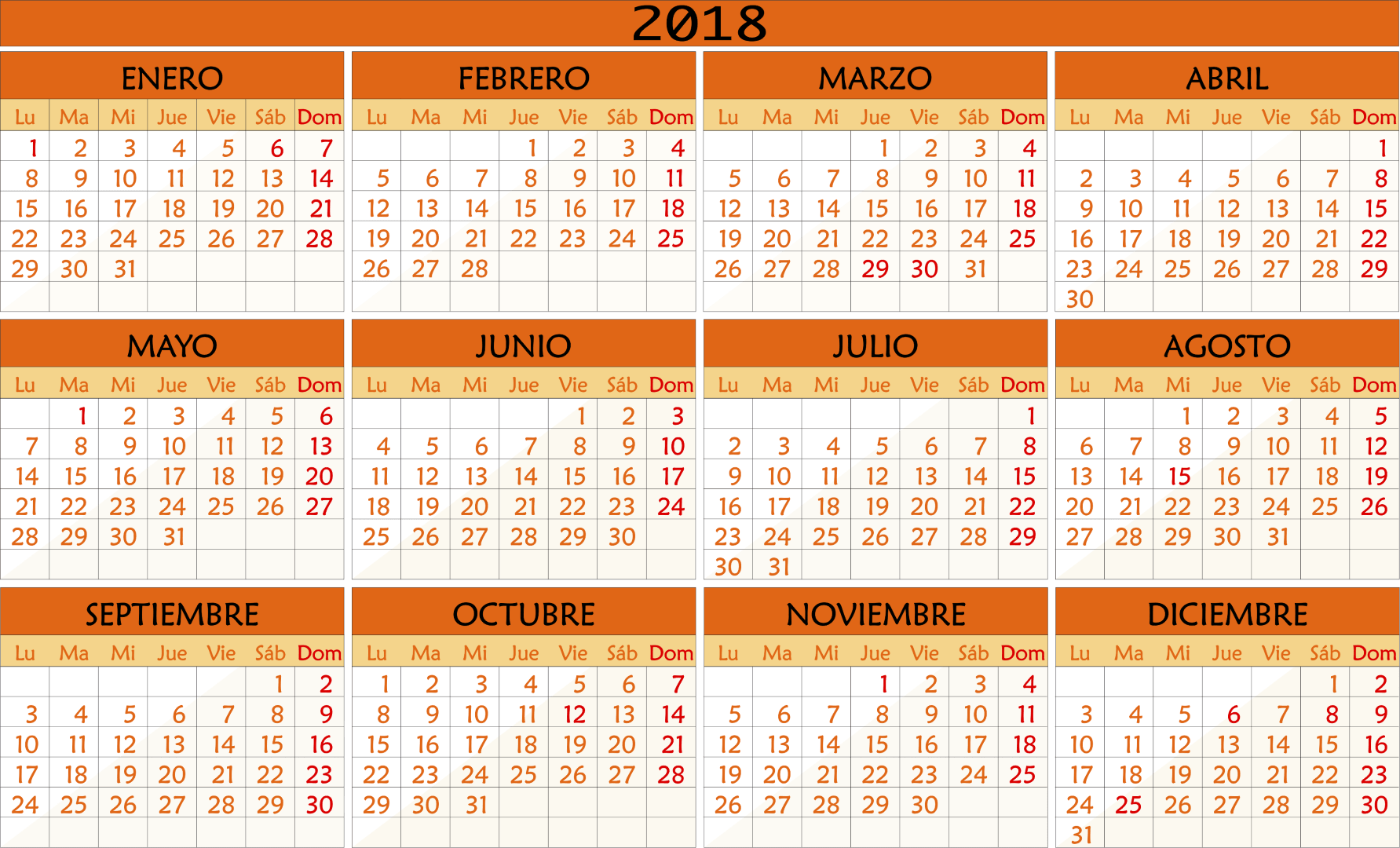 Calendario Pared A3plus Todo El A O A La Vista Tus - Calendario 2018 Png Naranja (1783x1080), Png Download