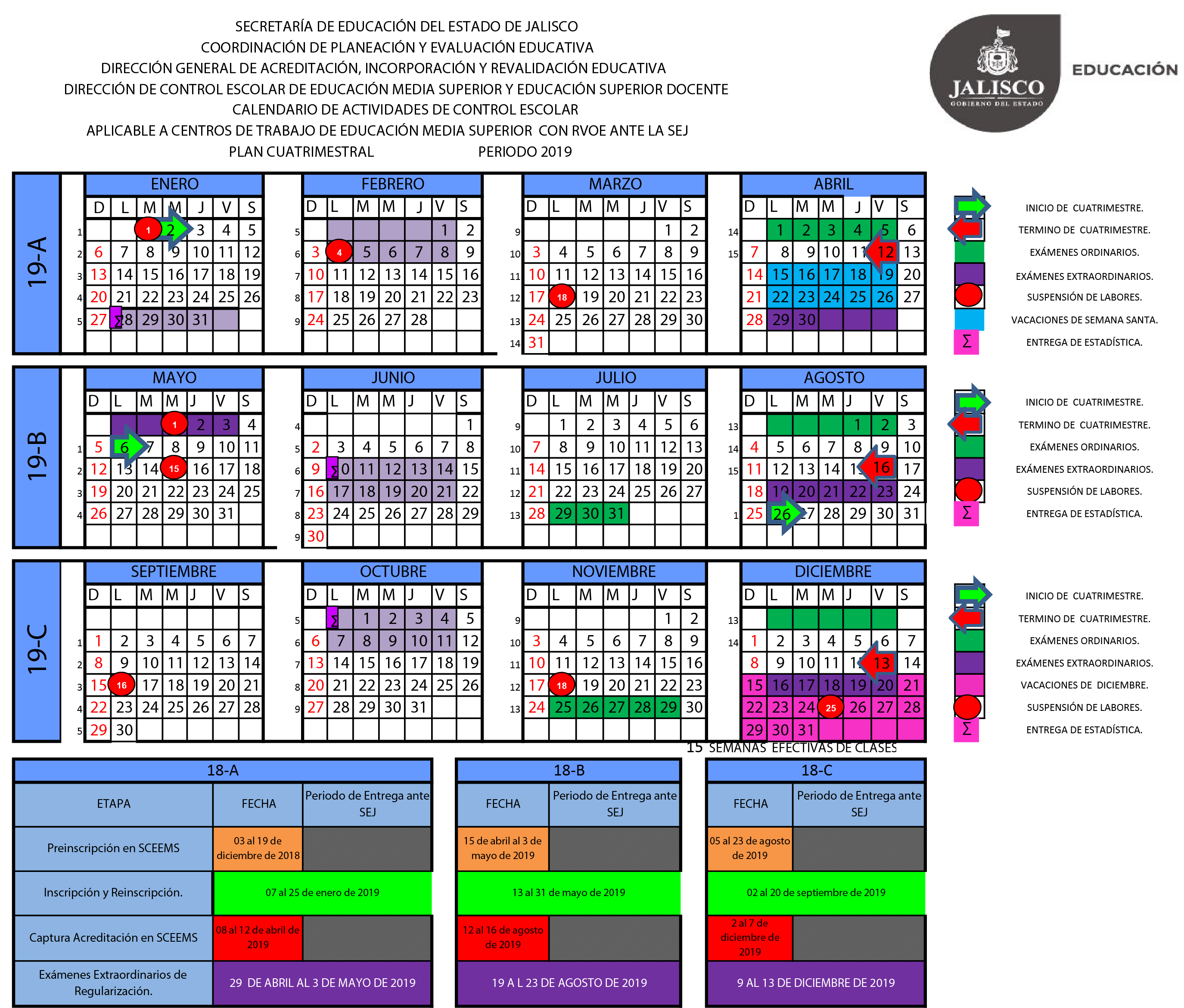 Calendario Cuatrimestral Bachillerato General 2018-2019 - Calendario Escolar Bachillerato 2018 2019 (2749x2341), Png Download