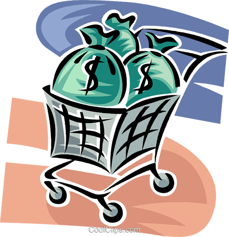 Bolsas De Dinero En Un Carro De La Compra Libres De - Illustration (464x480), Png Download