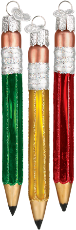 Pencil Ornament Red Green Gold Set Of 3 (516x516), Png Download