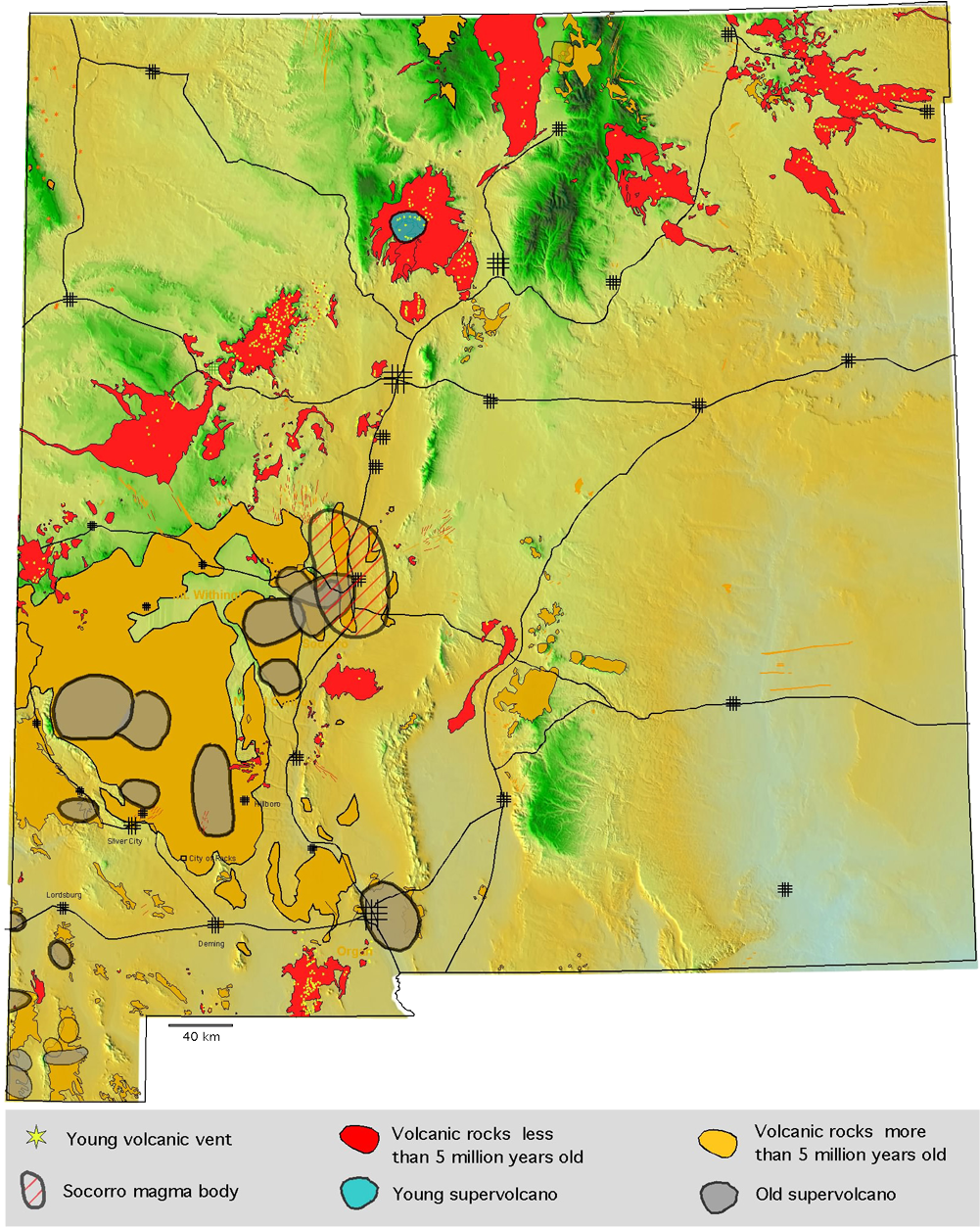 The Volcanoes Of New Mexico - New Mexico Volcanoes Map (1000x1271), Png Download
