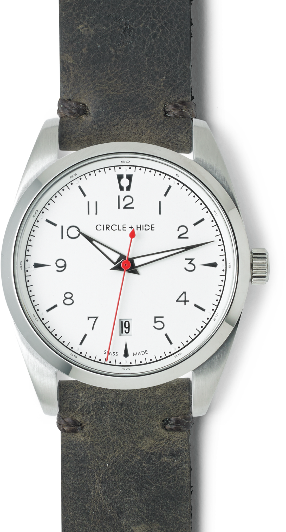 Stainless Steel Watch White Dial Distressed Brown Leather - Watch (2048x2048), Png Download