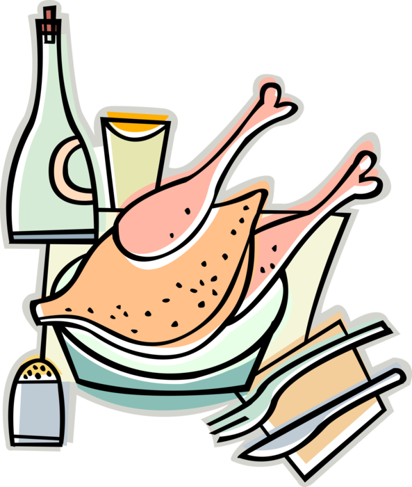 Roast Turkey Dinner With Knife And Fork - Vector Graphics (593x700), Png Download