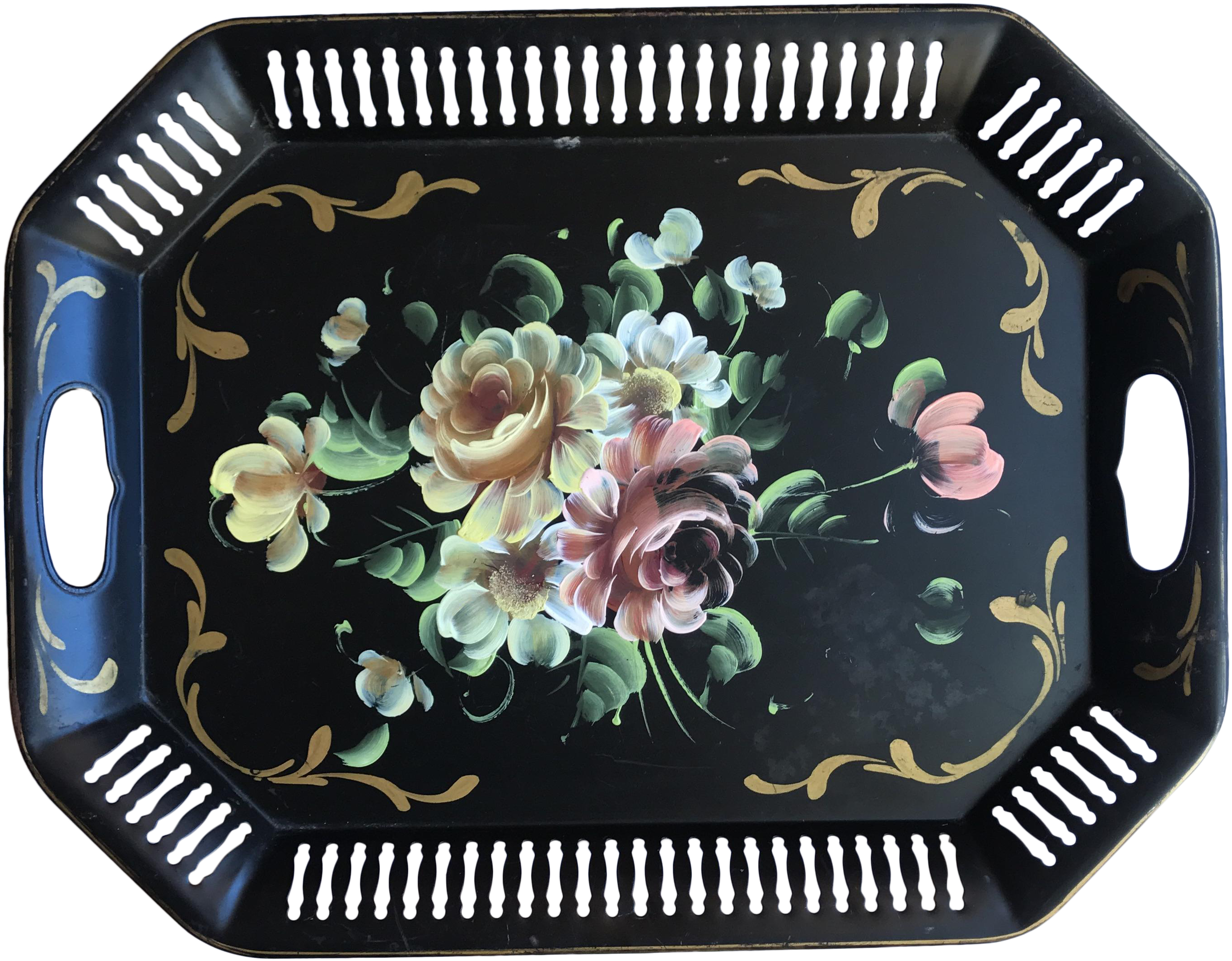 Pierced Black Floral Tole Tray - Porcelain (3030x2361), Png Download