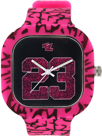 23 Pink Elephant Print Black Face Pink Elephant Band - Analog Watch (513x532), Png Download