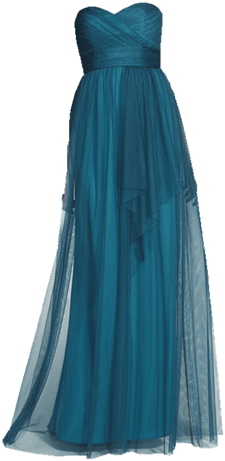 Vestido Drapeado En Tul - Gown (339x678), Png Download