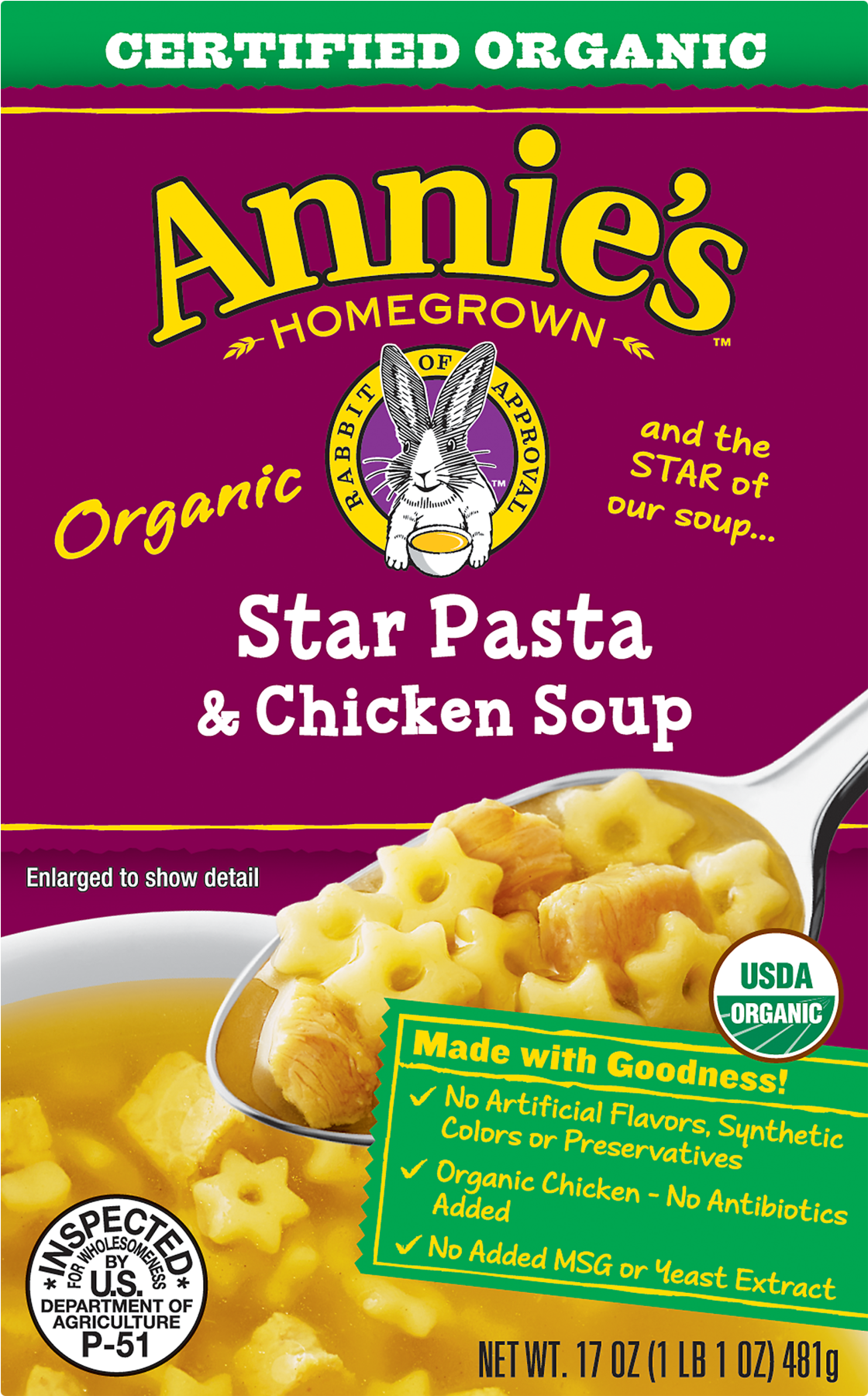 Annie's Organic Star Pasta & Chicken Soup, 17oz Box - Chicken Noodle Soup Annies (1800x1800), Png Download