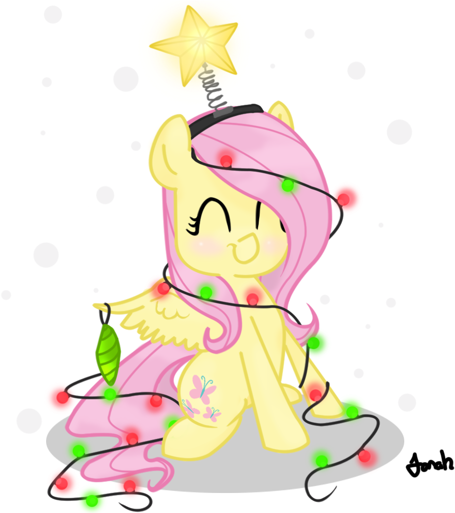 Jonah-yeoj, Christmas Lights, Christmas Tree, Fluttershy, - My Little Pony Christmas Fluttershy (1000x1000), Png Download