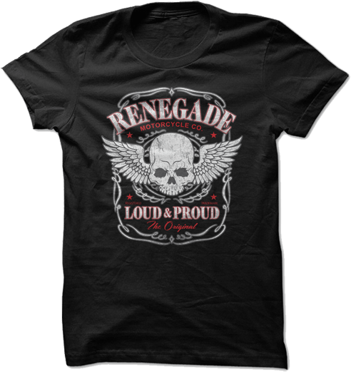 Renegade Skull Biker Tee Shirt - T Shirts (560x560), Png Download