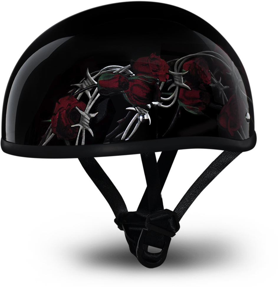 T Skull Cap Motorcycle Helmet With Barbed Roses - Daytona Helmets D.o.t Skull Cap Motorcycle Helmet (1000x1000), Png Download