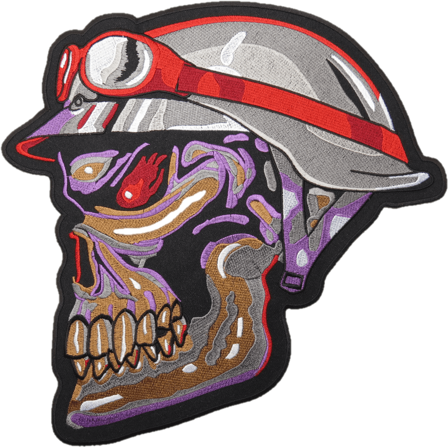 Rainbow Cafe Racer Biker Skull Bones Big Embroidered - Unique & Cool!! Super Punky Large Size 11" Skull (2048x1536), Png Download