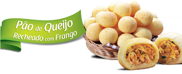 Pão De Queijo Recheados De Frango - Pão De Queijo Recheado Com Frango (600x262), Png Download