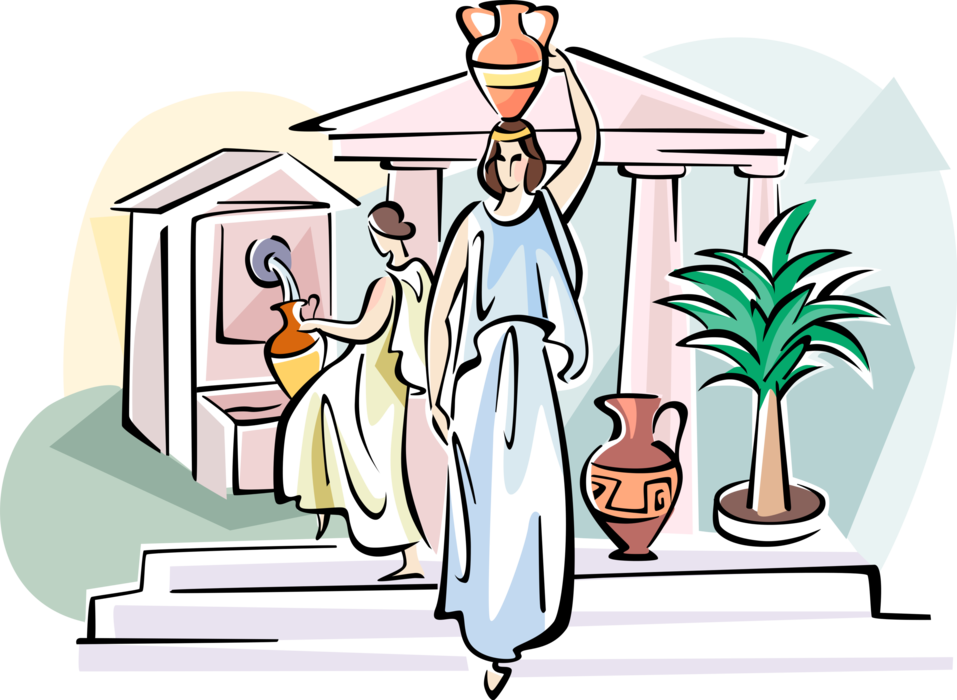 Vector Illustration Of Women In Ancient Greece Carry (957x700), Png Download