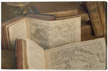 Vintage Books And Old Maps On A Wooden Table - Canvas (400x400), Png Download