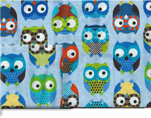 Large Blue Owl Print Cotton Fabric (500x500), Png Download