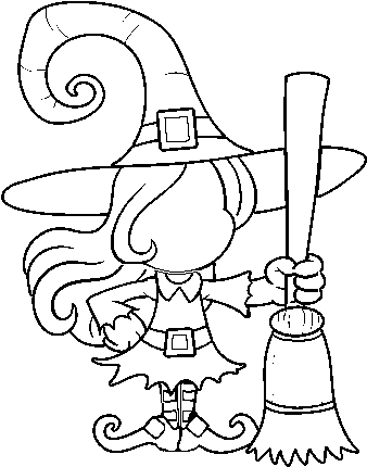 Witch With Broomstick Coloring Page - Drawing (600x470), Png Download