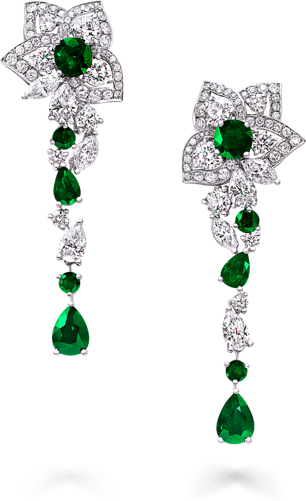 A Pair Of Graff Peony Motif Emerald And Diamond Drop - Graff Diamonds (2000x2000), Png Download